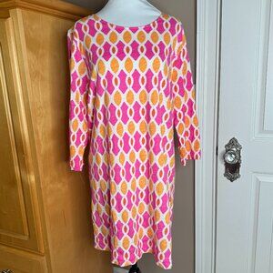 Caribbean Joe, T-Shirt Dress, Orange/Pink Geometric Shape, Size 16